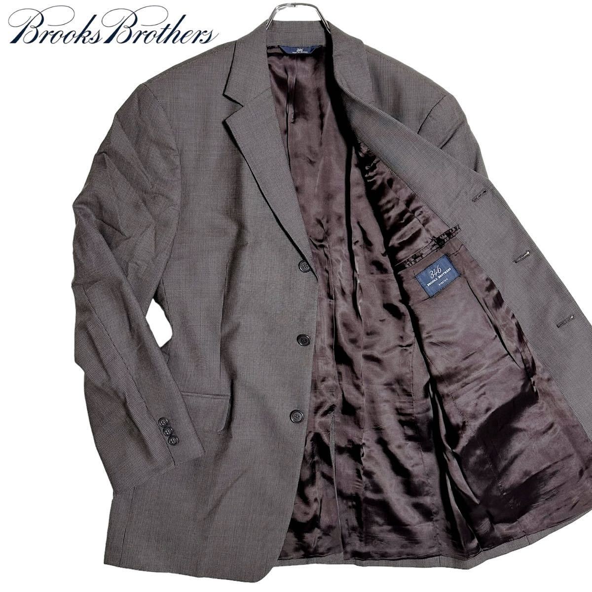 XLサイズ★ Brooks Brothers ブルックスブラザーズ テーラードジャケット 千鳥格子柄 総柄 2B ウール 大きいサイズ 41R ブラウン