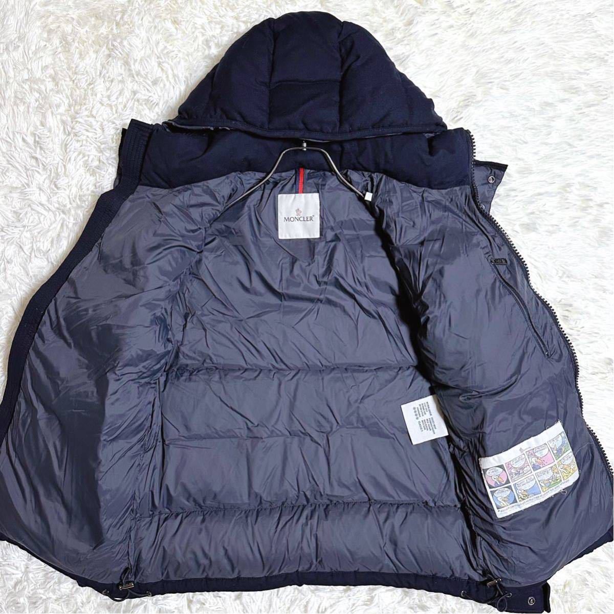 最高級★ MONCLER モンクレール MONTGENEVRE モンジュネーブル ウールダウンジャケット フード付 ジップアップ ネイビー Mサイズ_画像6