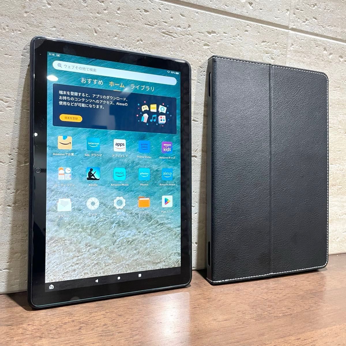 Amazon fire HD 10 最新版 第13世代 2023年モデル ブラック 中古美品 手帳型カバー付 ガラスフィルム付