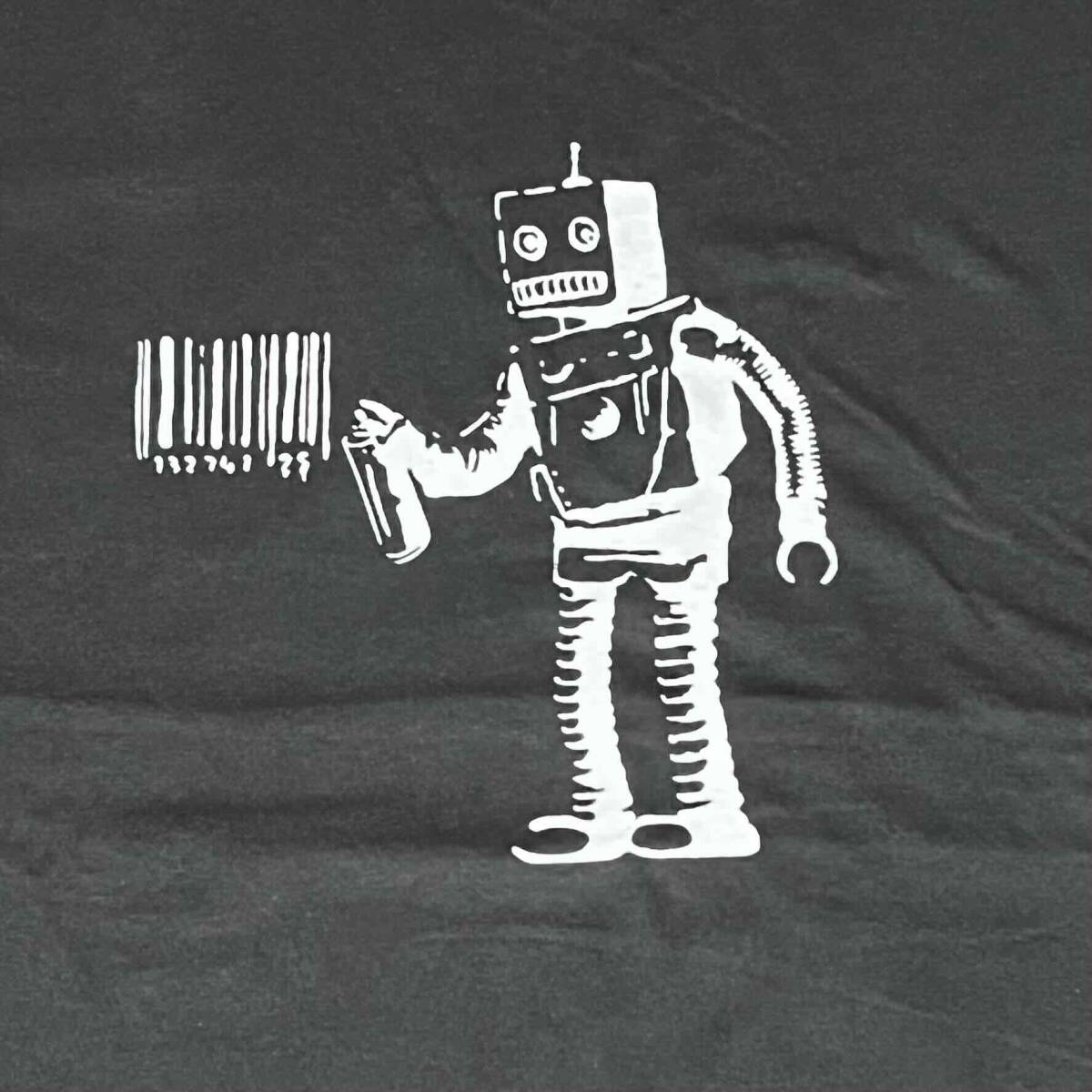 バンクシー・ロボットバーコード・プリントTシャツ・黒・M_画像3