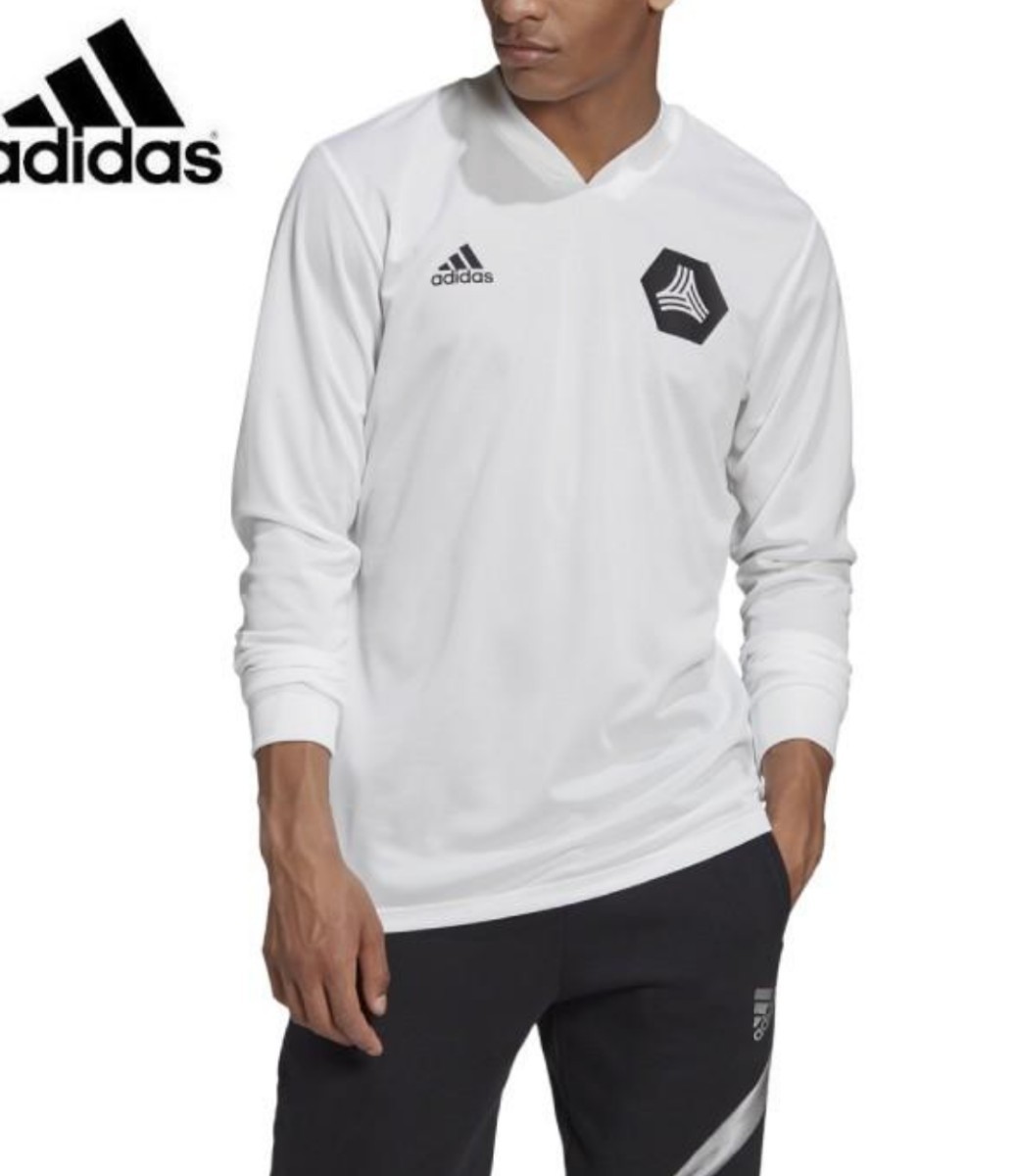 フットボールTシャツVアディダスサッカー adidas トレーニング ゲームシャツ速乾 長袖部活通学L_画像1