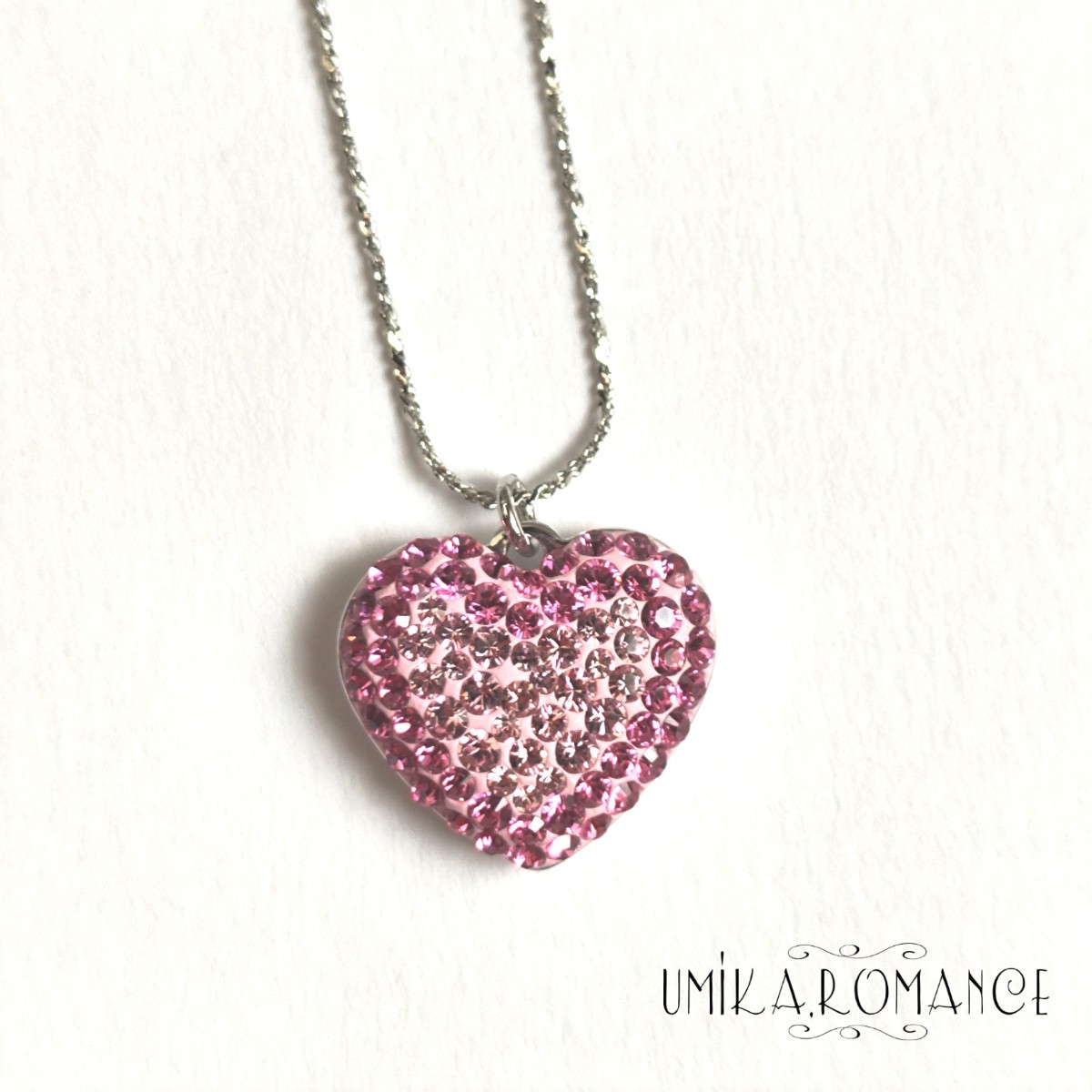 stamp entering pink. Heart pave necklace * hand made 