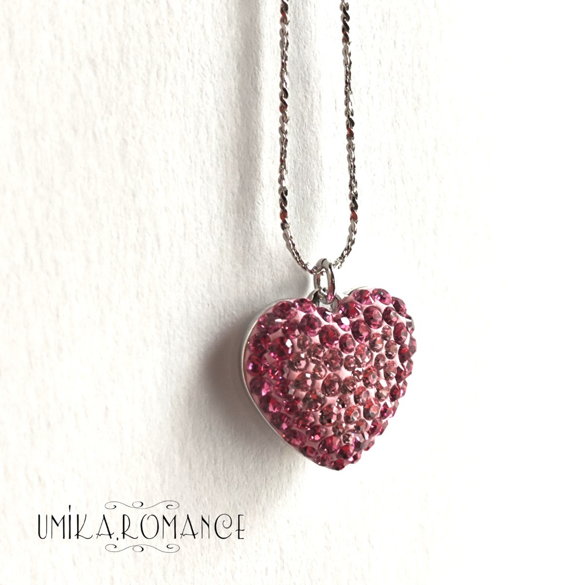  stamp entering pink. Heart pave necklace * hand made 