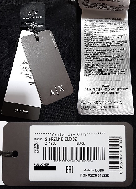 [新品] ARMANI EXCHANGE　ロゴパッチ付きの【メンズ・薄手ハイゲージニット】◆2023-24年秋冬モデル　サイズ：M(48相当)　◆色：黒_画像10