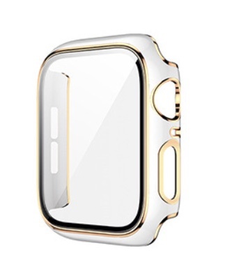【アップルウォッチカバー/ホワイト×ゴールド/44mm用】フルカバーケース 1個 Apple Watch 全面保護 耐衝撃 Series5 Series4 Series6 SEの画像1
