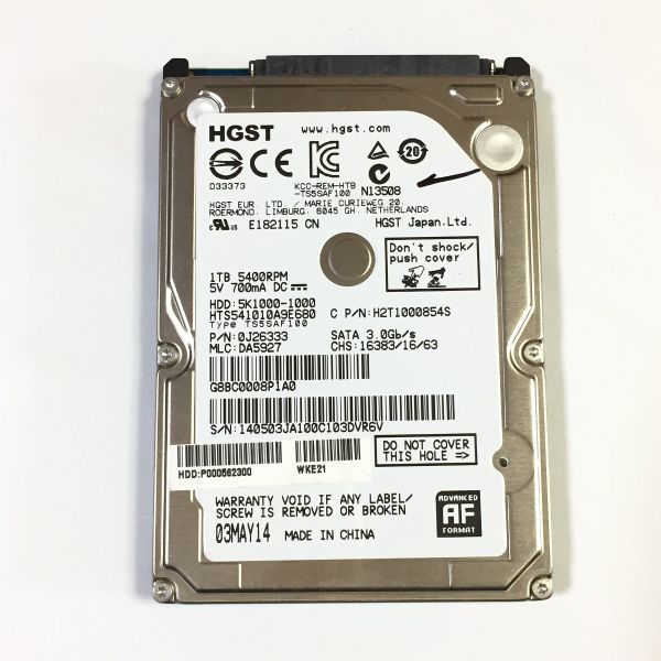 ★動作確認済★HGST 2.5インチ SATA ハードディスク 1TB HDD 5個セット HTS541010A9E680 HTS721010A9E630_画像2