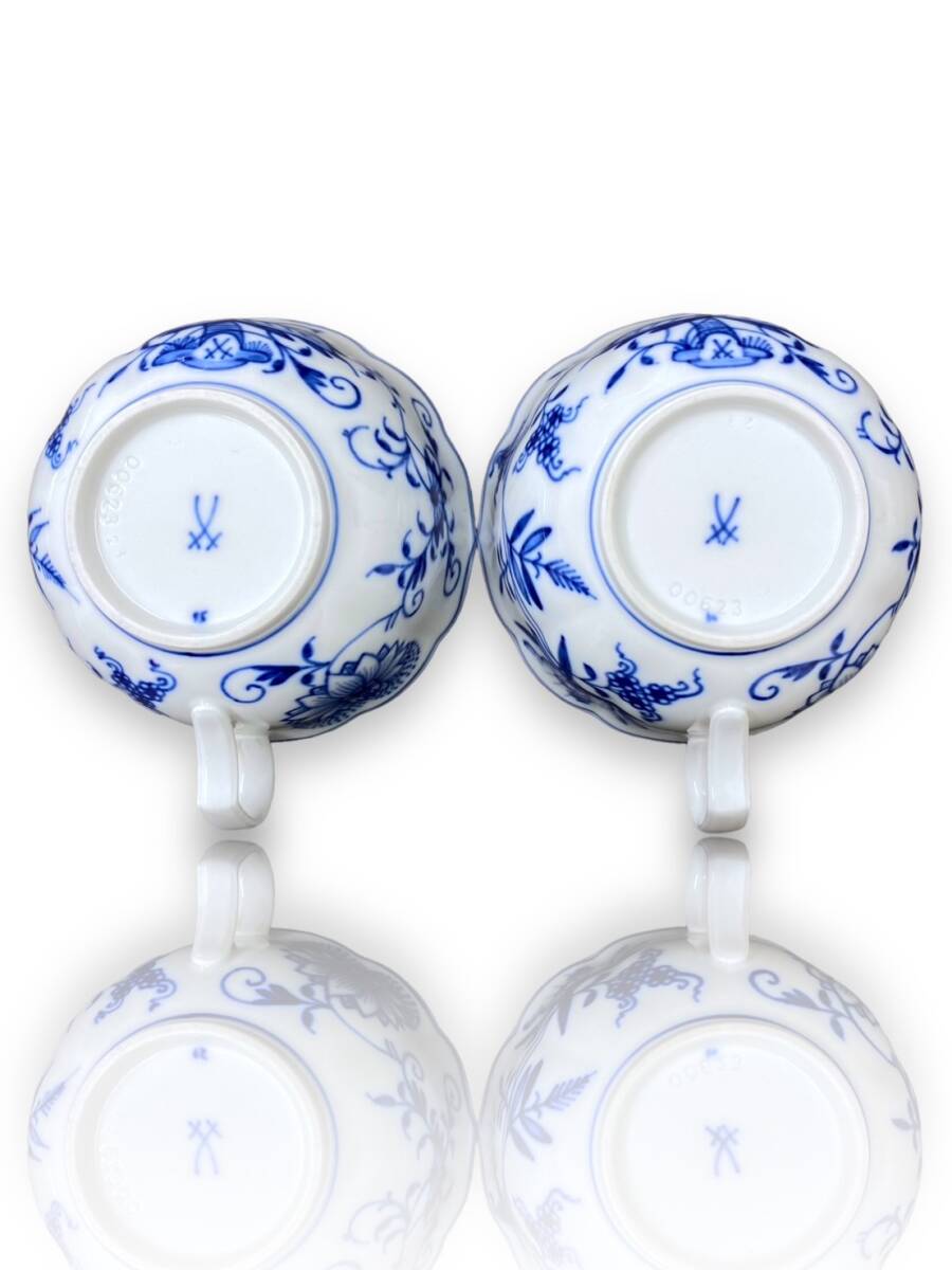 Meissen Blue Onion Cup＆Saucer マイセン ブルーオニオン カップ＆ソーサー ティー/コーヒー兼用 ペア 2客セット 陶磁器 洋食器_画像6