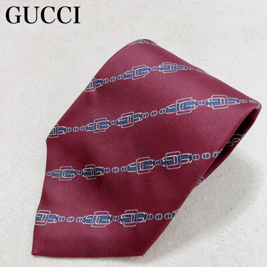 GUCCI グッチ ネクタイ イタリア製 シルク100％ ストライプ メンズ オフィス 高級感 ハイブランド 総柄 ワンポイントロゴ クラシック K12_画像1