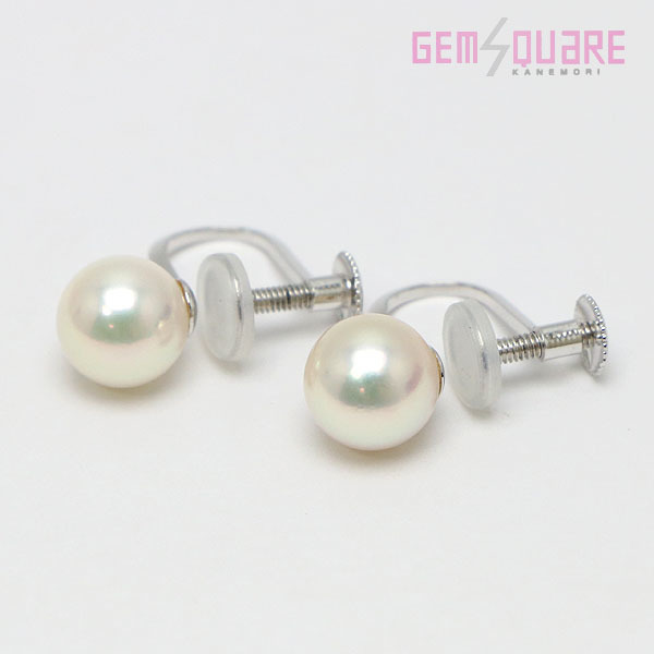 【値下げ交渉可】K14WG アコヤ真珠 イヤリング パール ラウンド 7mm×2 1.7g 洗浄済み 美品【質屋出店】
