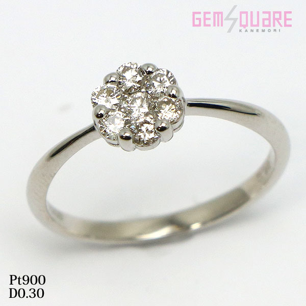 【 大感謝セール】 【値下げ交渉可】Pt900 仕上げ済【質屋出店】 11号 2.2g フラワーモチーフ D0.30 指輪 リング ダイヤモンド プラチナ台