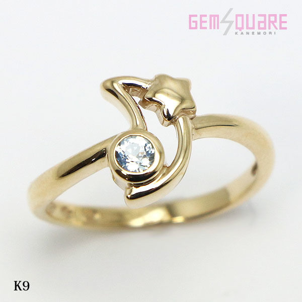 【国内発送】 ブルートパーズ 【値下げ交渉可】K9YG リング 仕上げ済【質屋出店】 11.5号 2.0g 三日月&星 BT1個 指輪 トパーズ