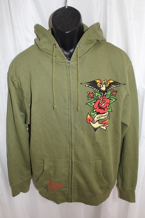 エドハーディー ed hardy メンズフルジップパーカ グリーン Mサイズ 新品 パーカー