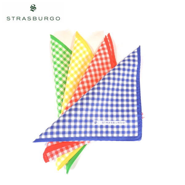 【4枚セット・定価合計7,200・新品】STRASBURGO（ストラスブルゴ）コットンポケットチーフ ギンガムチェック 日本製_画像1