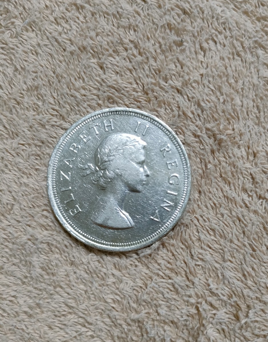 南アフリカ 5シリング 銀貨 1953年 エリザベス２世 アンティーク コイン _画像1