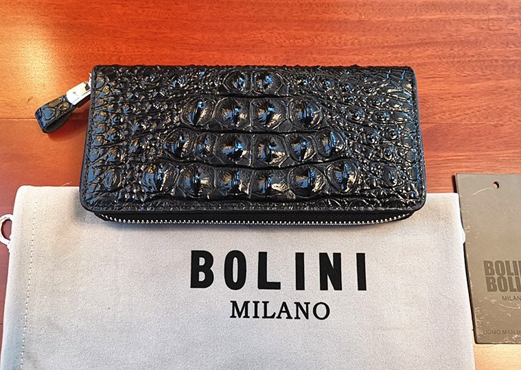 逸品*イタリア製※定価15万◆イタリア・ミラノ発*BOLINI/ボリニ・最上級牛革・クロコダイル*ラウンドファスナー 長財布・黒_画像2