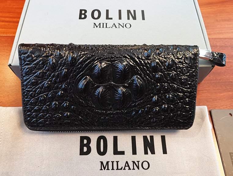 逸品*イタリア製※定価15万◆イタリア・ミラノ発*BOLINI/ボリニ・最上級牛革・クロコダイル*ラウンドファスナー 長財布・黒_画像7