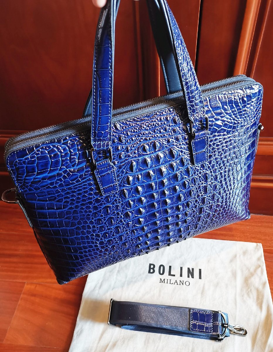 最高級逸品20万◆イタリア・ミラノ発*BOLINI/ボリニ・最上級牛革・クロコダイル*ビジネスバック/ブリーフケース・紺_画像7