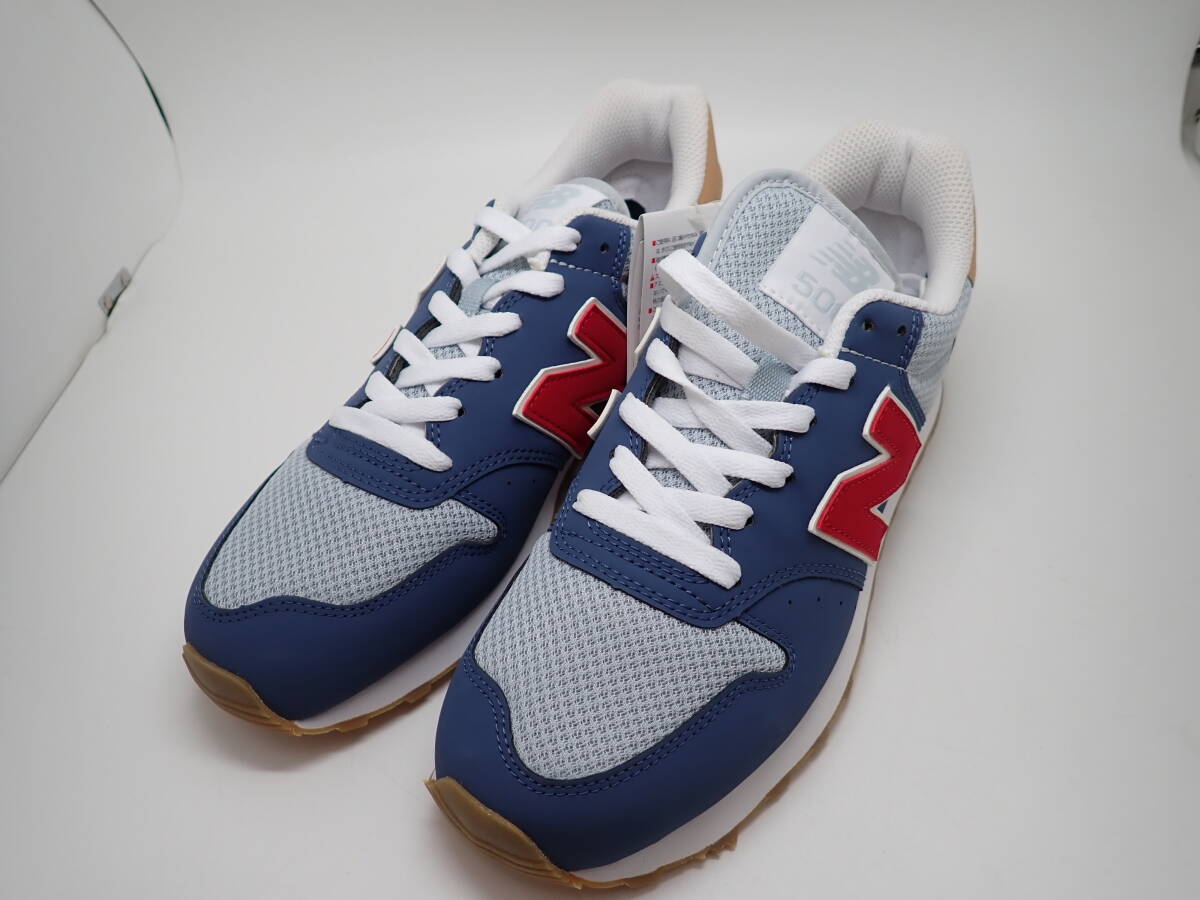 44505★ニューバランス NEW BALANCE 500 NB スニーカー メンズ25.5cm ネイビー赤 タグ付未使用_画像1