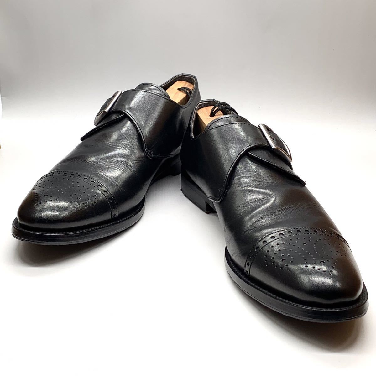 CERBERO (チェルベロ) ドレスシューズ パンチドキャップトゥ モンクストラップ レザー ブラック 黒 UK9 27.5cm 革靴 ビジネス イタリア製