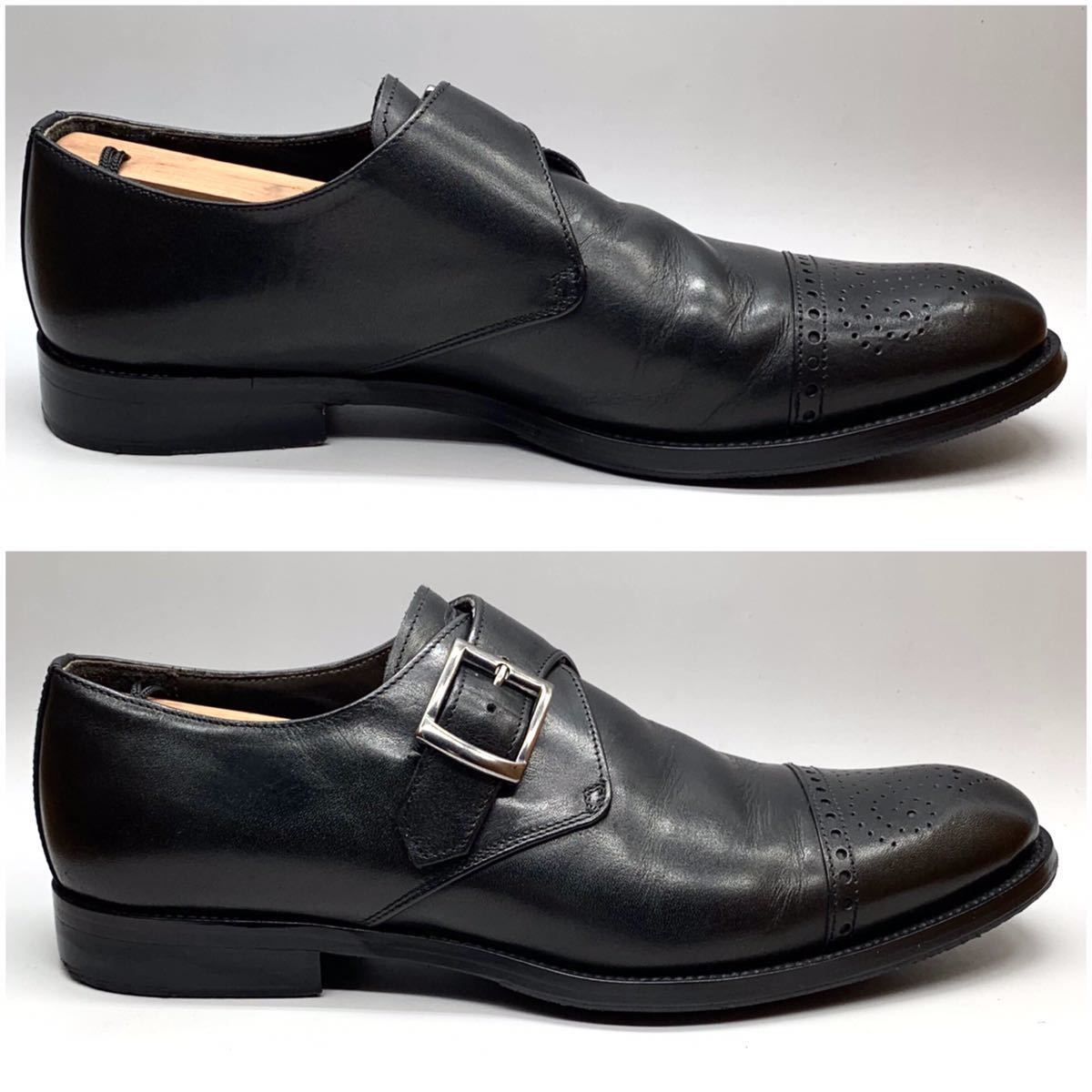 CERBERO (チェルベロ) ドレスシューズ パンチドキャップトゥ モンクストラップ レザー ブラック 黒 UK9 27.5cm 革靴 ビジネス イタリア製