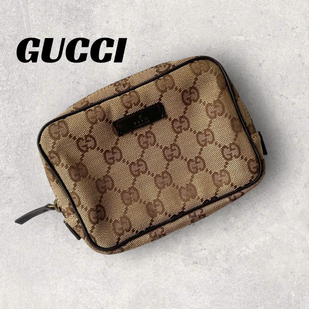 【美品】GUCCI GGキャンバス　ポーチ　ダークブラウン　ベージュ