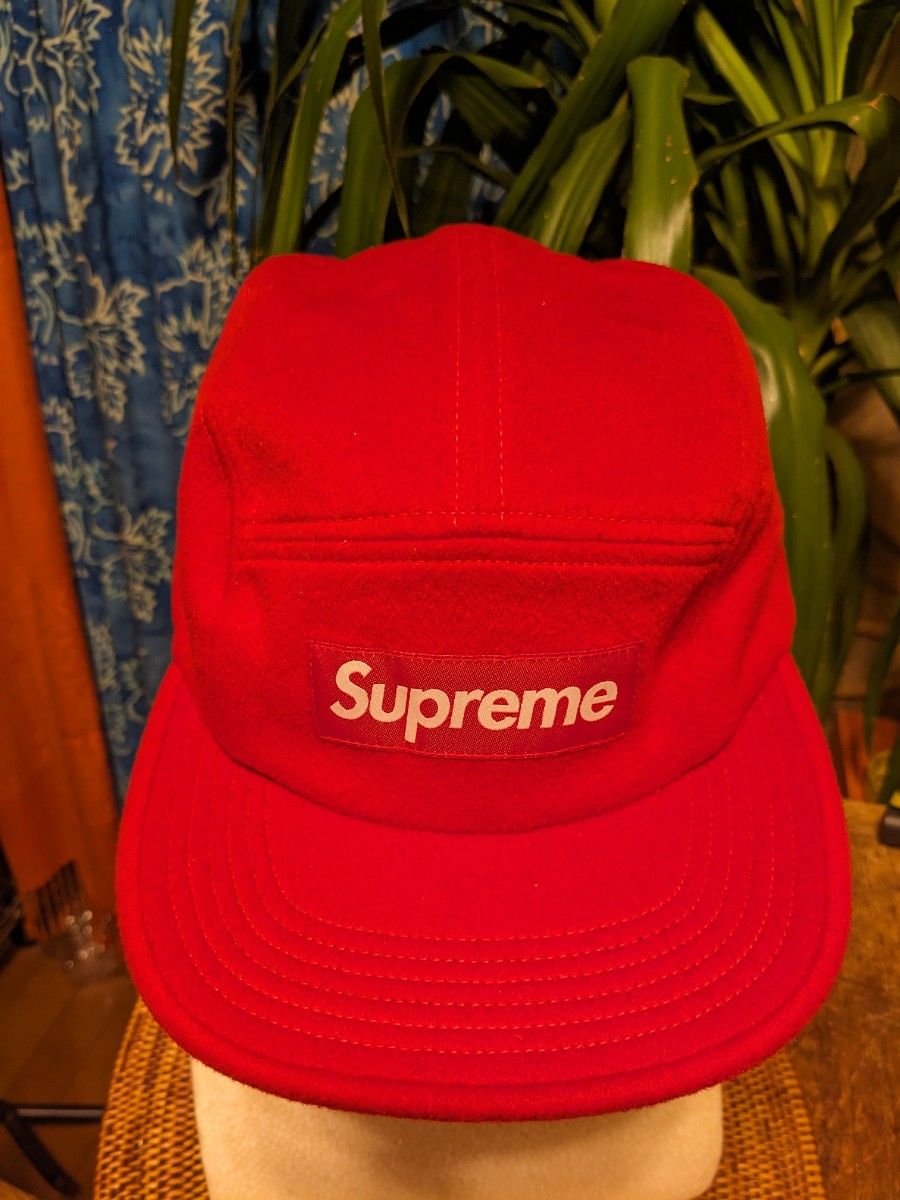 《美品》Supreme/シュプリーム CAMP CAP RED CAPOLAVORO100%EXT Wool ITALY 革ベルト