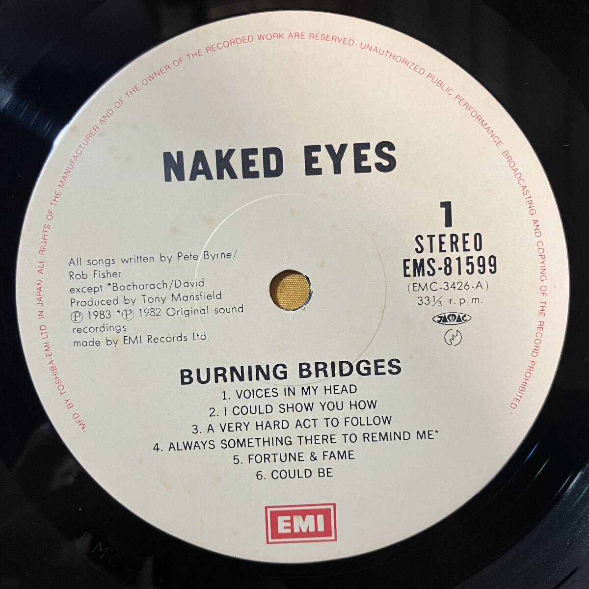 ネイキッド・アイズ naked eyes / Burning Bridges トニー・マンスフィールド EMS-81599 LP レコード アナログ盤_画像2