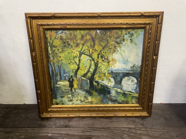  genuine work!Ryoon.N [ river along. park ] with autograph . work 10 number size oil painting oil painting frame 60.5×68cm landscape painting 