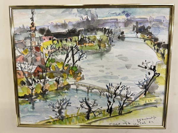  author unknown [ Denmark sketch ] with autograph watercolor painting landscape painting amount size approximately 450mm× 500mm picture frame 