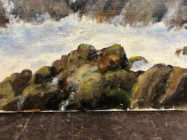  genuine work! K.nakae middle . peace .[. sea rock ] F15 number with autograph oil painting Daisaku landscape painting . size 655mm×530mm