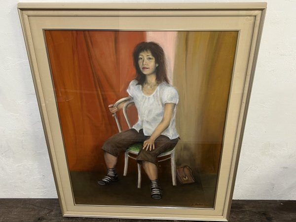  genuine work!K.nakae middle . peace .[ portrait ] F30 oil painting with autograph . size approximately 73×91.5cm oil painting . portrait painting woman . picture 