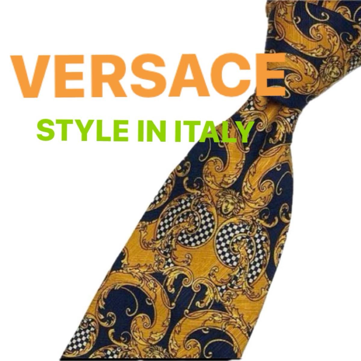 ヴェルサーチ　VERSACE  ネクタイ シルク100％     金 黒　