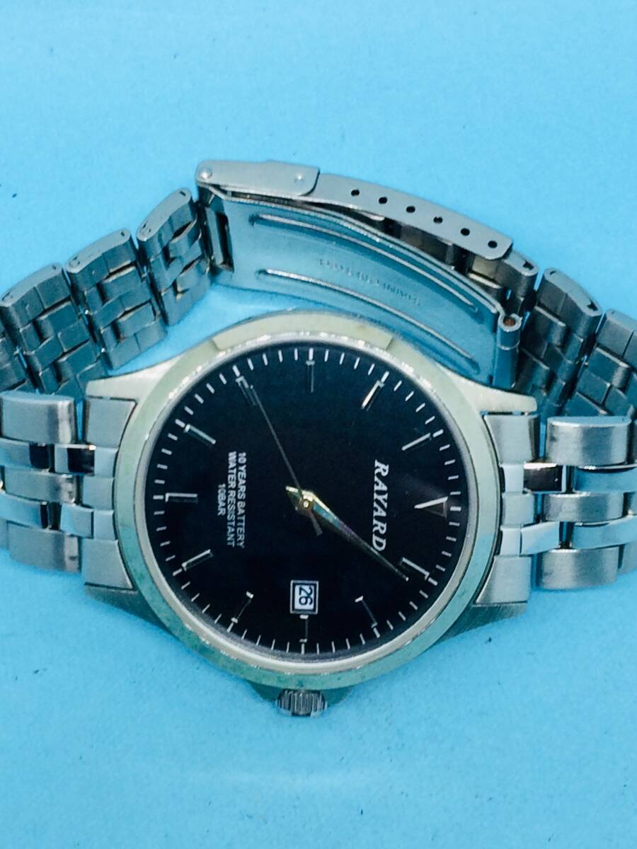 (D48)ブラックフェイス(*'▽')MARUMAN・RAYARD・ディト（電池交換済み）シルバー・メンズ腕時計USED（送料全国一律185円）素敵な時計です。_画像7