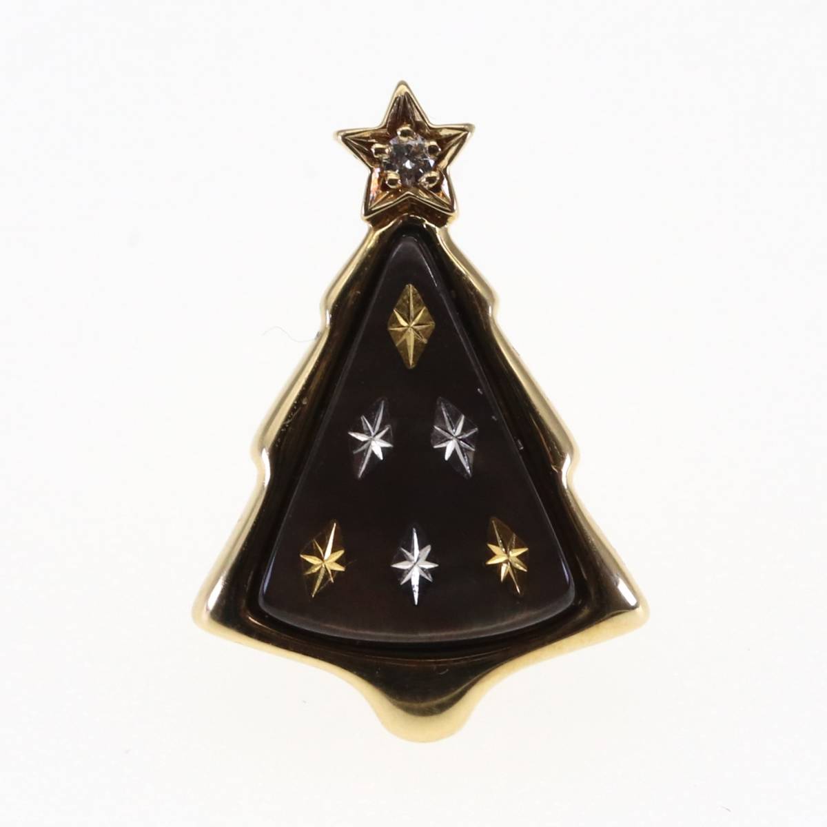クリスマスツリー特価! 0.01ct ダイヤモンド K18 ブローチ 希少 MIKIMOTO(ミキモト) ピクウェ モチーフ 星 ツリー シェル その他