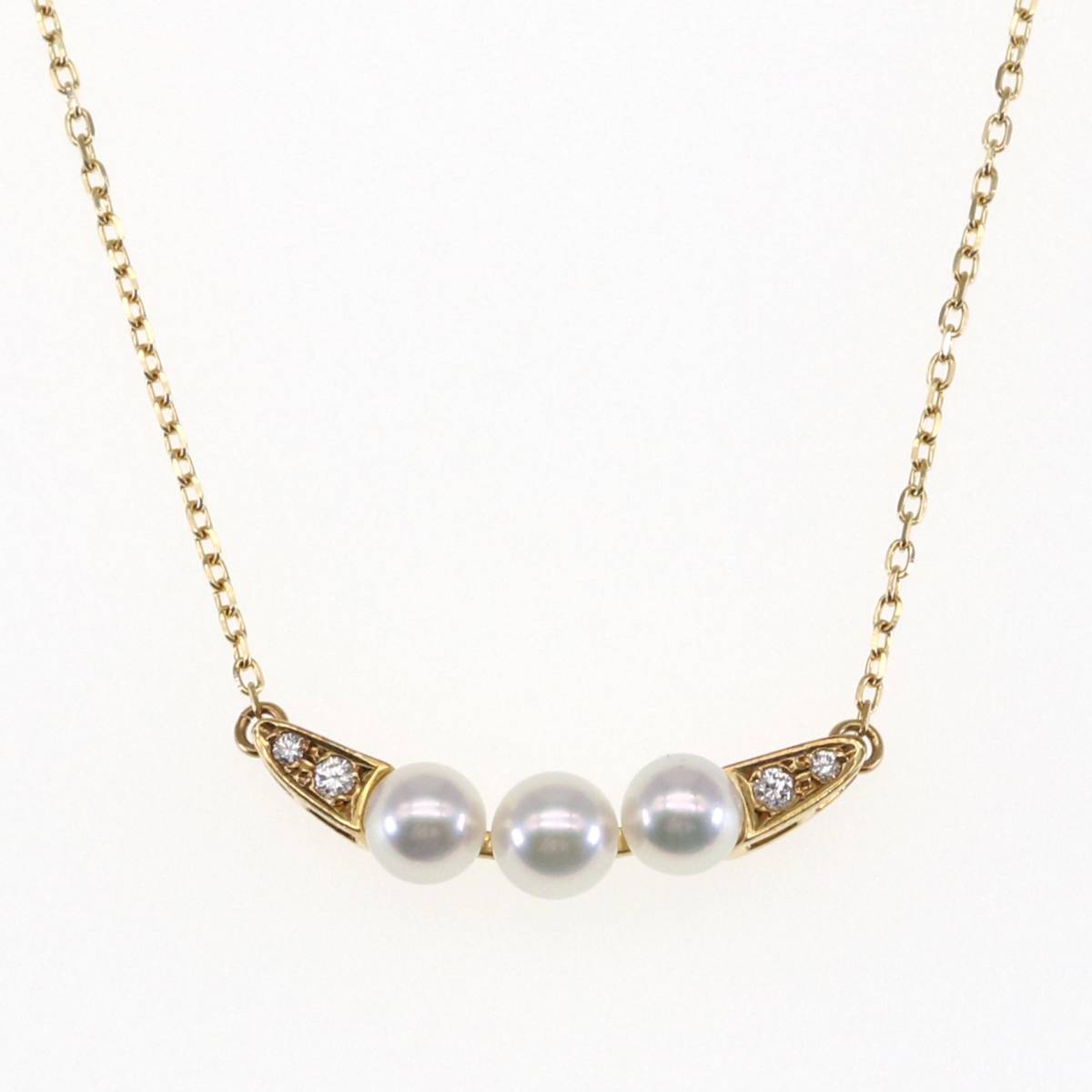 MIKIMOTO ミキモト K18 カーブ ネックレス ダイヤ パール 3P ベビーパール_画像1