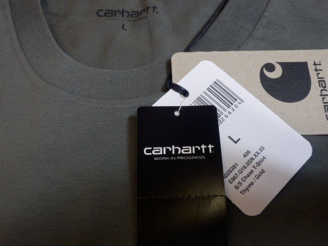 新品 タグ付 CARHARTT WIP S/S CHASE T-SHIRT 半袖Tシャツ/カーハート 　ロゴの刺繍 ルーズフィット/IO26391　カラーThyme/Gold サイズL_画像4