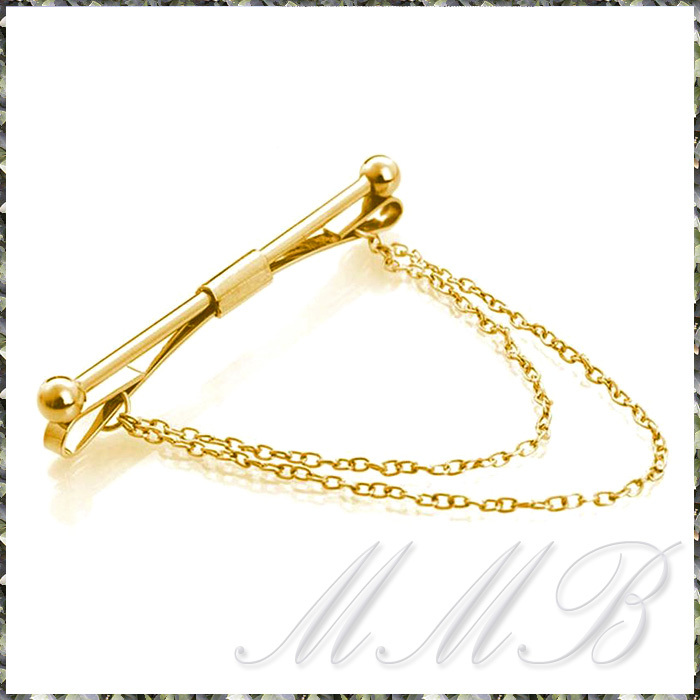 [Shirt Collar Clip] Gold Bar & Chain スタイリッシュ ダブルチェーン ゴールドバー Yシャツ カラー クリップ 襟留め えり押さえ 6cm ピンの画像2