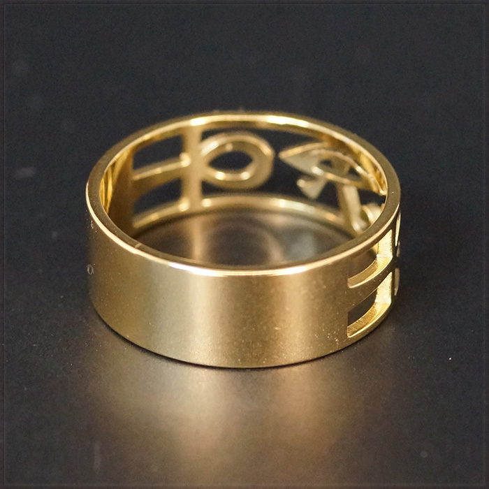 [RING] 18K Gold Plated 古代 エジプト ホルスの目 ラーの目 アンク 十字架 クロス デザイン 8mm ワイド フラット ゴールド リング 15号_画像5