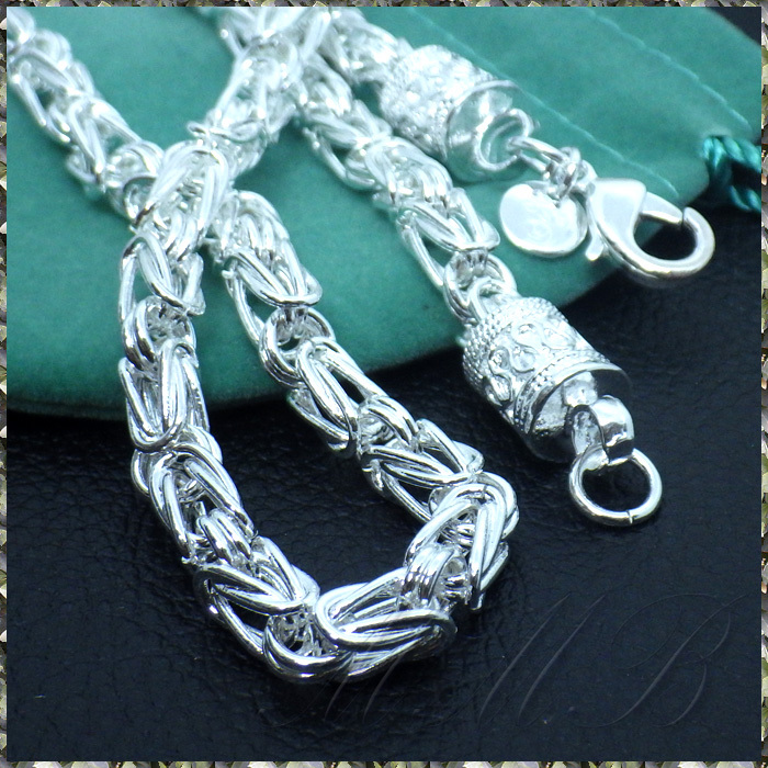 [NECKLACE] 925 Sterling Silver Plated Byzantine Chain シルバー ビザンチン チェーン ショート ネックレス 6x480mm (48g)_画像3