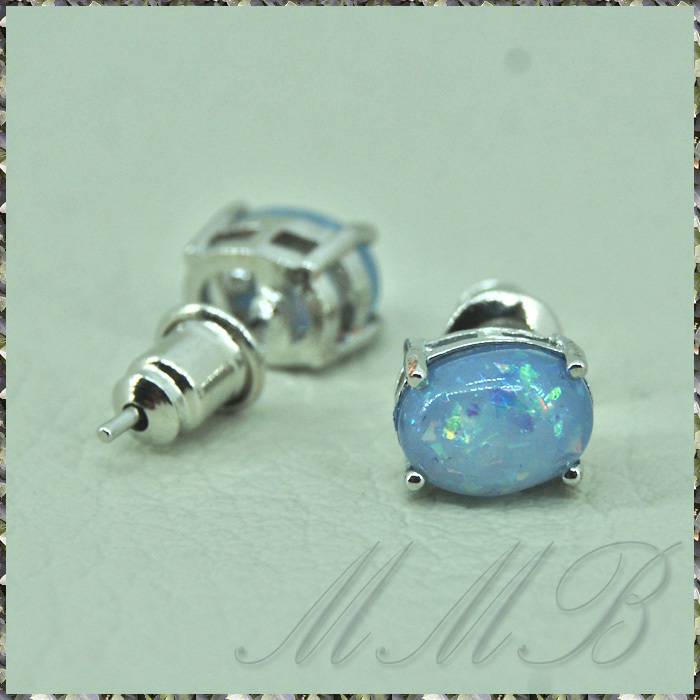 [EARRING] Oval Blue Opal ブルー ファイア プレシャス オパール 7.7mm オーバル ストーン スタッド ピアス 【送料無料】_画像3