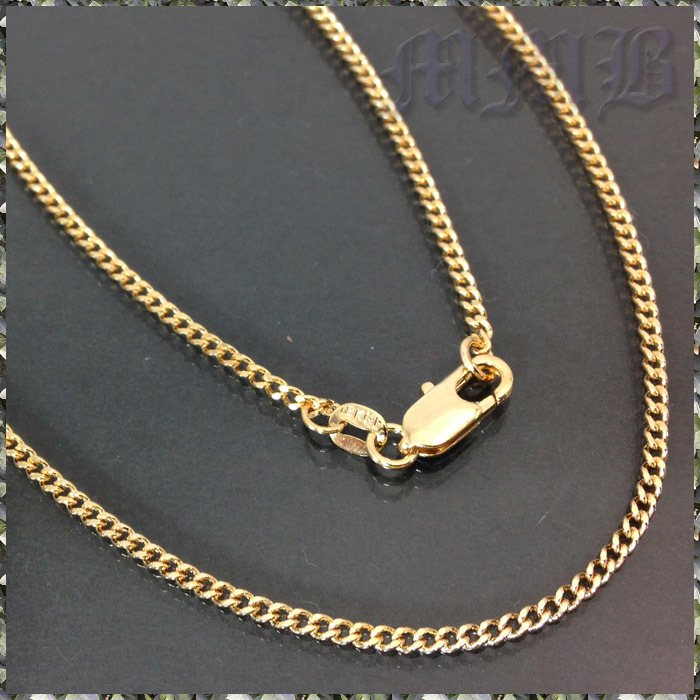 [NECKLACE] 18K Gold Filled Flat Curb Chain イエロー ゴールド スリム 喜平 チェーン ネックレス 1.7x500mm (3.5g)_画像1