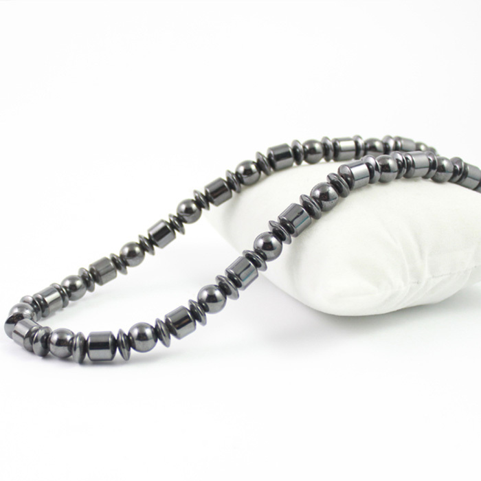 [NECKLACE] Black Hematite 円柱 円盤 ビーズ 磁気マグネット ブラック ヘマタイト ヒーリング ネックレス φ8x450mm (78g) 【送料無料】_画像3