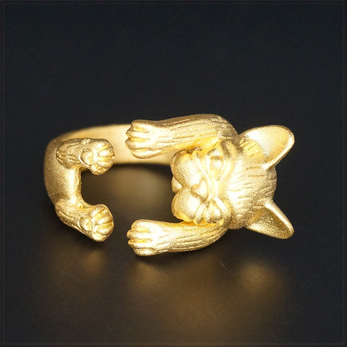 [RING] 24K Gold Plated 指にしがみつくワンちゃん フレンチブルドッグ ボストン・テリア イギー 犬デザイン フリーサイズ ゴールド リング_画像3