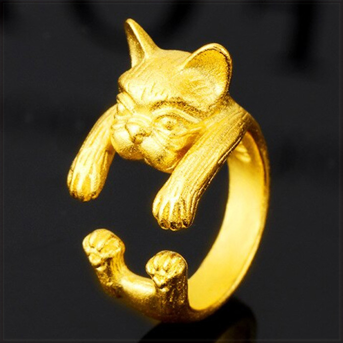 [RING] 24K Gold Plated 指にしがみつくワンちゃん フレンチブルドッグ ボストン・テリア イギー 犬デザイン フリーサイズ ゴールド リング_画像1