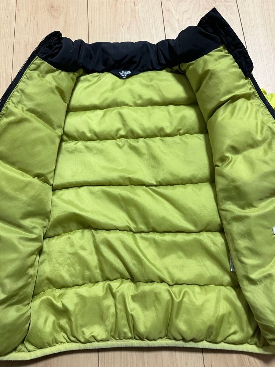 【REUSE：THE NORTH FACE】中古　ノースフェイス　キッズT-BALL ヌプシーEXダウン　ライム130サイズ