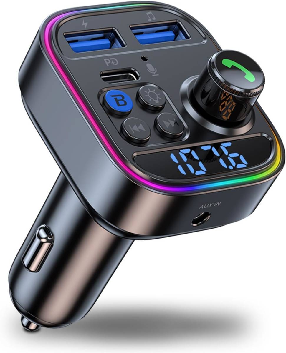 新品 Seefox FMトランスミッター Bluetooth 5.3 車載充電器 PD30W 急速充電 USBメモリ対応 AUX入力 音楽再生_画像1