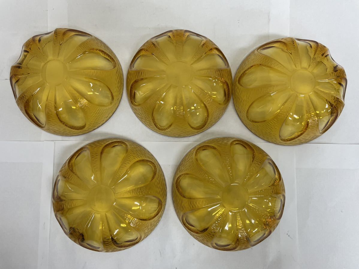 Y-1101【洋食器　カラーガラス食器　飴色ガラス　デザート皿　中古品　(約)13cm×4.7cm】_画像5