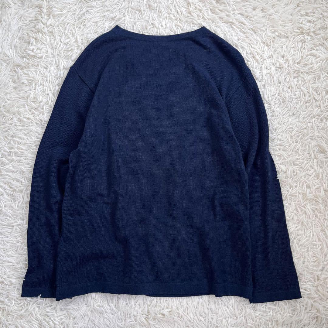 【美品・現行】45R 春ニット セーター　インディゴ　藍染め　ロゴ刺繍　長袖　紺_画像2