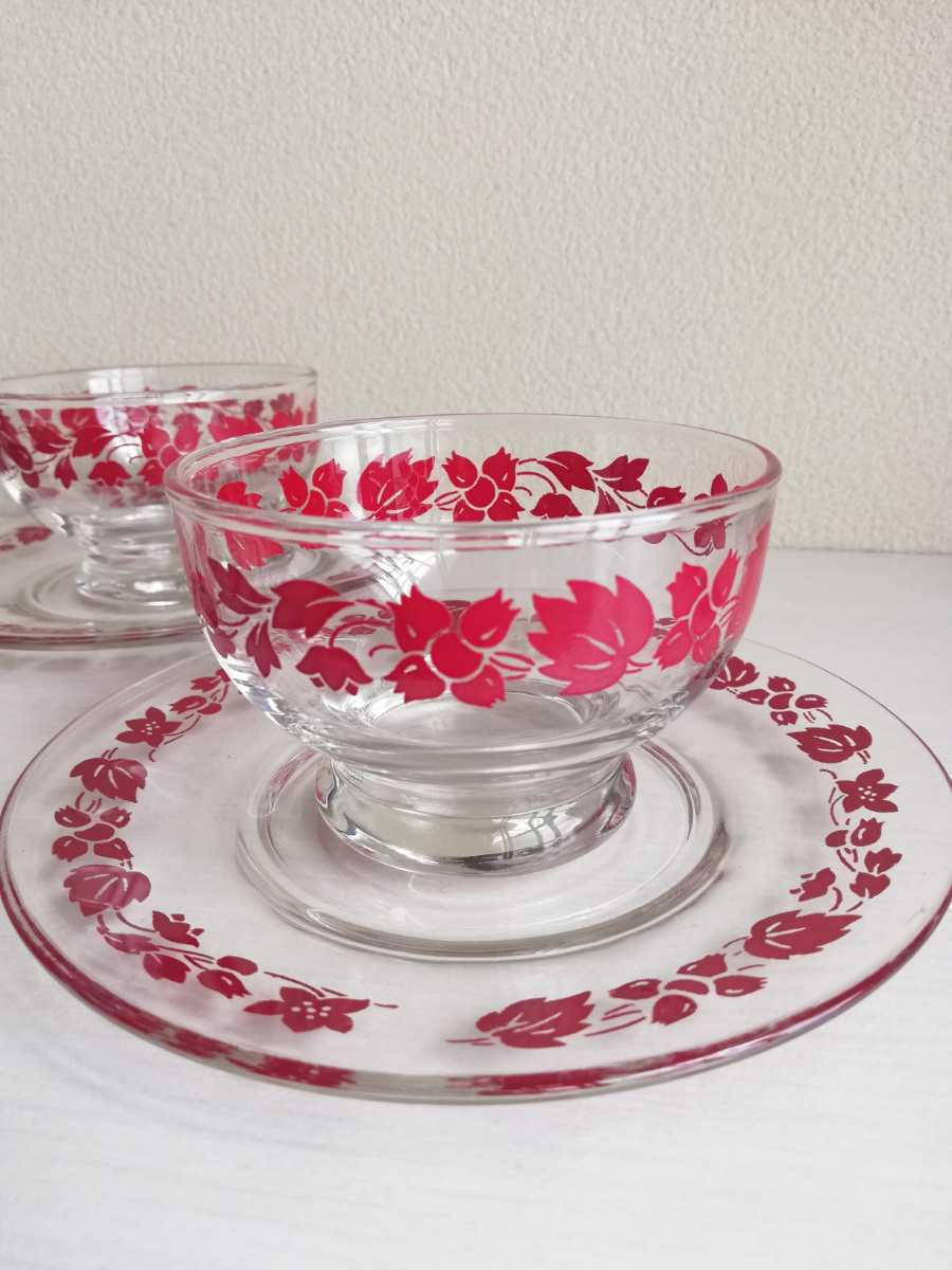  Vintage AnchorHocking cup & блюдце стекло plate Goose Berry десерт стакан стекло посуда Hazel Atlas Fire King 