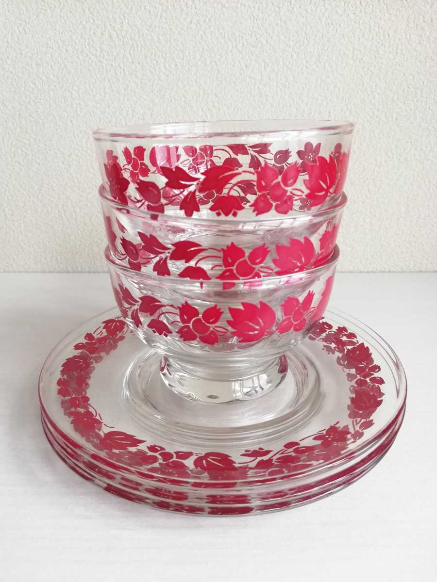  Vintage AnchorHocking cup & блюдце стекло plate Goose Berry десерт стакан стекло посуда Hazel Atlas Fire King 